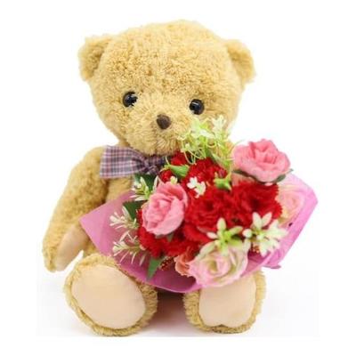 Respect for the Aged Day Gift Flower Teddy Bear Stuffed Toy Flower Arrangement Bouquet Set Beige