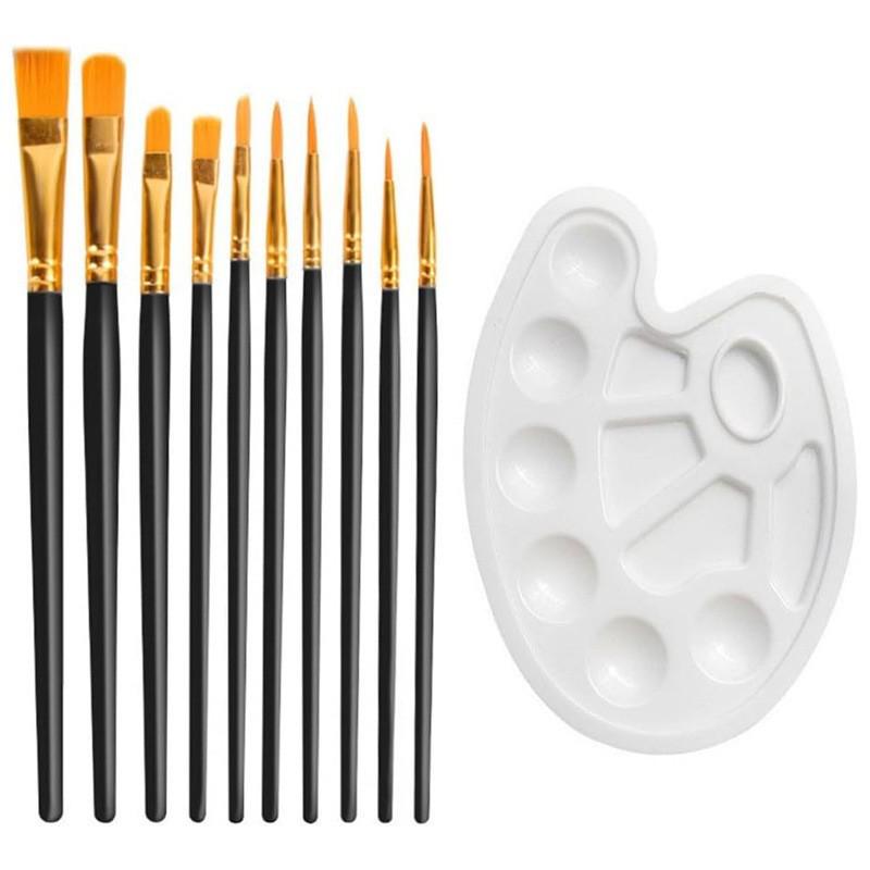 Foreign Trade Nylon Painting Brush Set - 10 Pieces, Red & Blue Handles, Flat Gouache & Oil Brushes