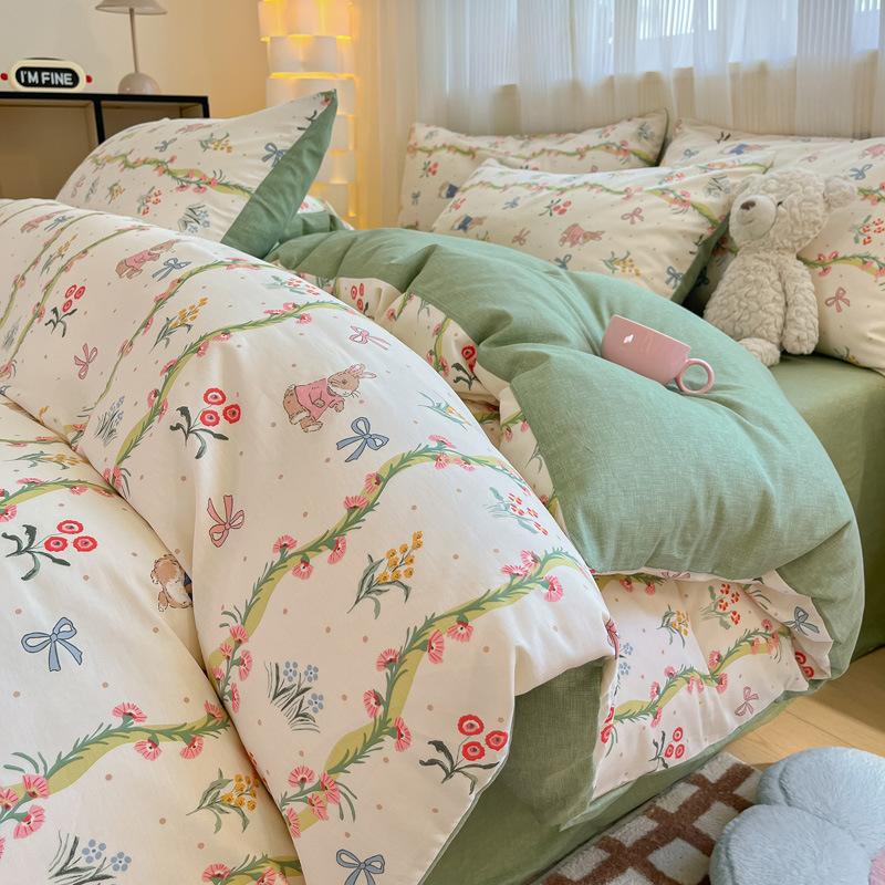 Small Fresh Cotton Four-piece Dormitory Pure Cotton Plaid Three-piece Bed Sheet