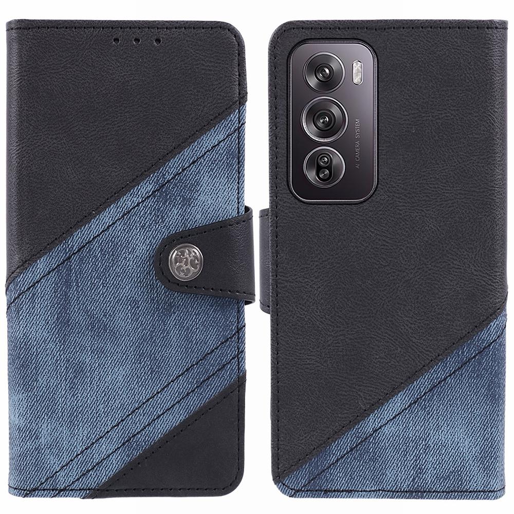 

For Oppo Reno12 5G (Global) Case Leather Phone Cover Splicing Crazy Horse Texture Black