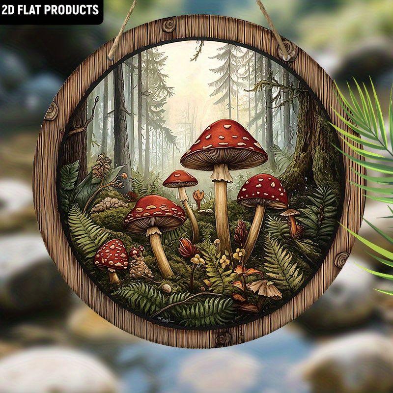 2D flat hanging decorative signs,nterior wall or door decoration, garden decoration,the pattern is red mushroom forest,a housewarming gift for friends