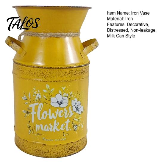Lightweight Metal Vase Rustic Milk Can with Handle, Vintage Jug for Retro Fresh/Dried/Artificial Flowers, Distressed Flower Container Home Decor