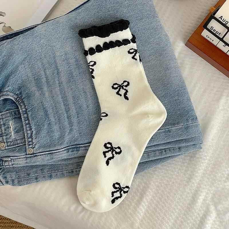 5 Pairs of Female Spring and Summer New Sweet Fashion Ballet Wind Bow In Tube Socks