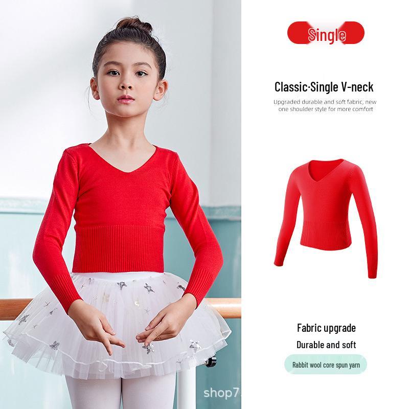 Children's V-neck Long Sleeve Knit Dance Shawl for Autumn/Winter