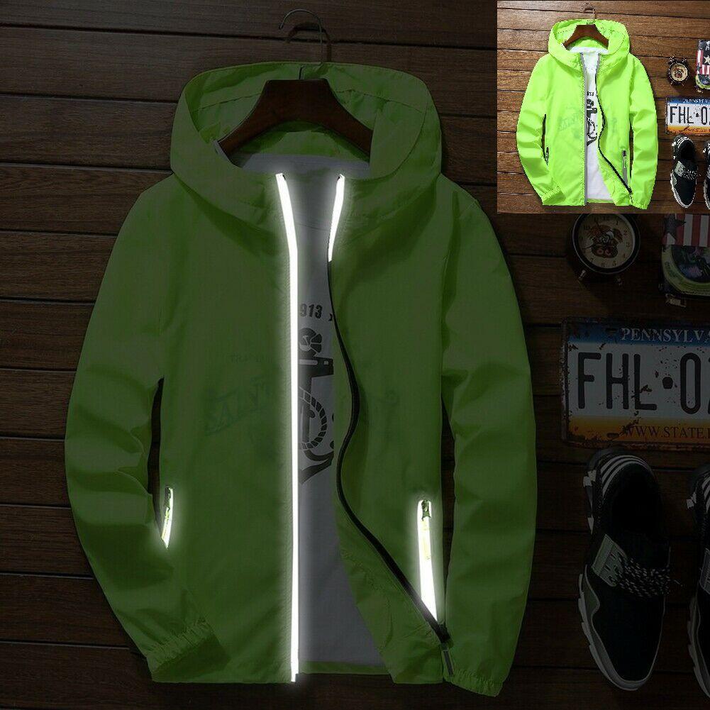 Men's Windbreaker Luminous Zipper Hoodie Jacket Perfect For Outdoor Sports Activities
