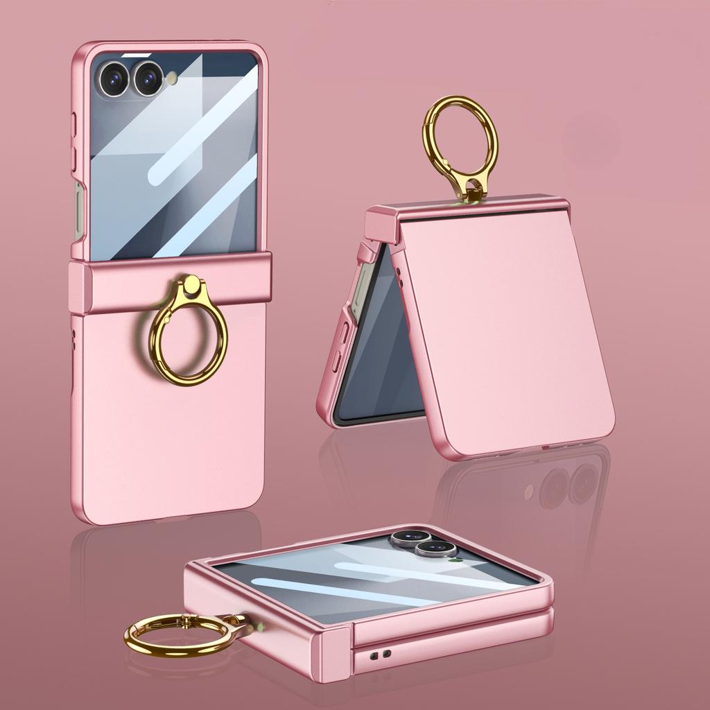 For Z Flip7 Phone Case Screen Protector 2in1 Ring Holder Cover For Samsung Galaxy Z Flip 7 Zflip7 Luxury Pivot Hinge Slim Shell