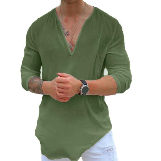 Summer Men T-Shirt Sweat Absorption Solid Color Three-quarter Sleeves V-Neck Loose Fit Shirt Top Streetwear for Men
