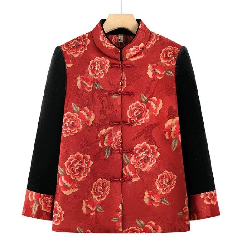 New Fleece Thickened Coat Old Lady Clothes Winter Top Festive Women