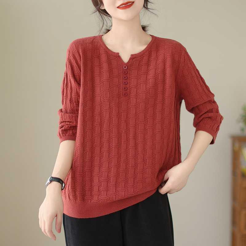 Women's Autumn Winter New Pullover Knitwear Loose Soft Breathable Solid Color Casual Versatile 3/4 Sleeve Base Layer Top