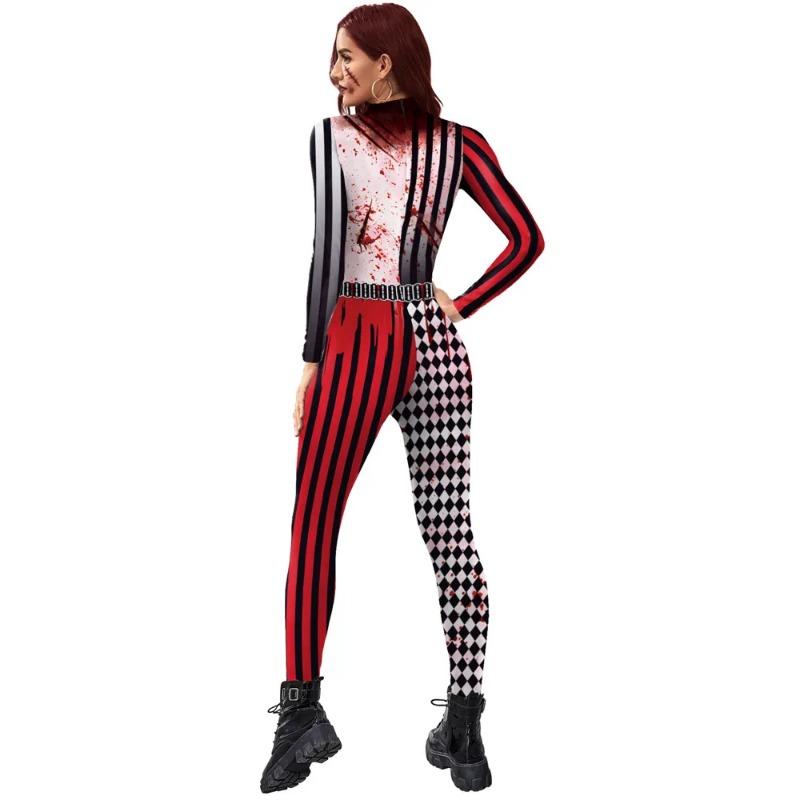 Women/Men Circus Hell Printed Scary Jumpsuit Halloween Party Cosplay Costume Bodysuit Adults Fitness Onesie Outfits