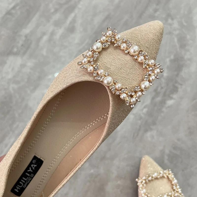 Fashion Pointed Toe Diamond Rhinestone Black Low Heel Elegant Woman Flats with Crystals Shoes for Women Clothing Trend 2025 High Quality