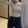 2024 Women's Black Slim Fit Long Sleeve Autumn Top