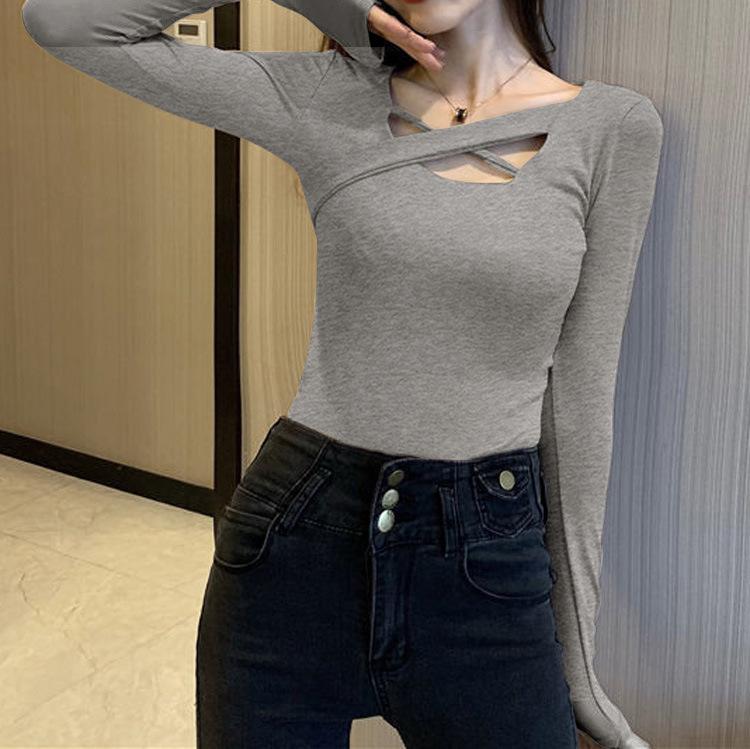 2024 Women's Black Slim Fit Long Sleeve Autumn Top