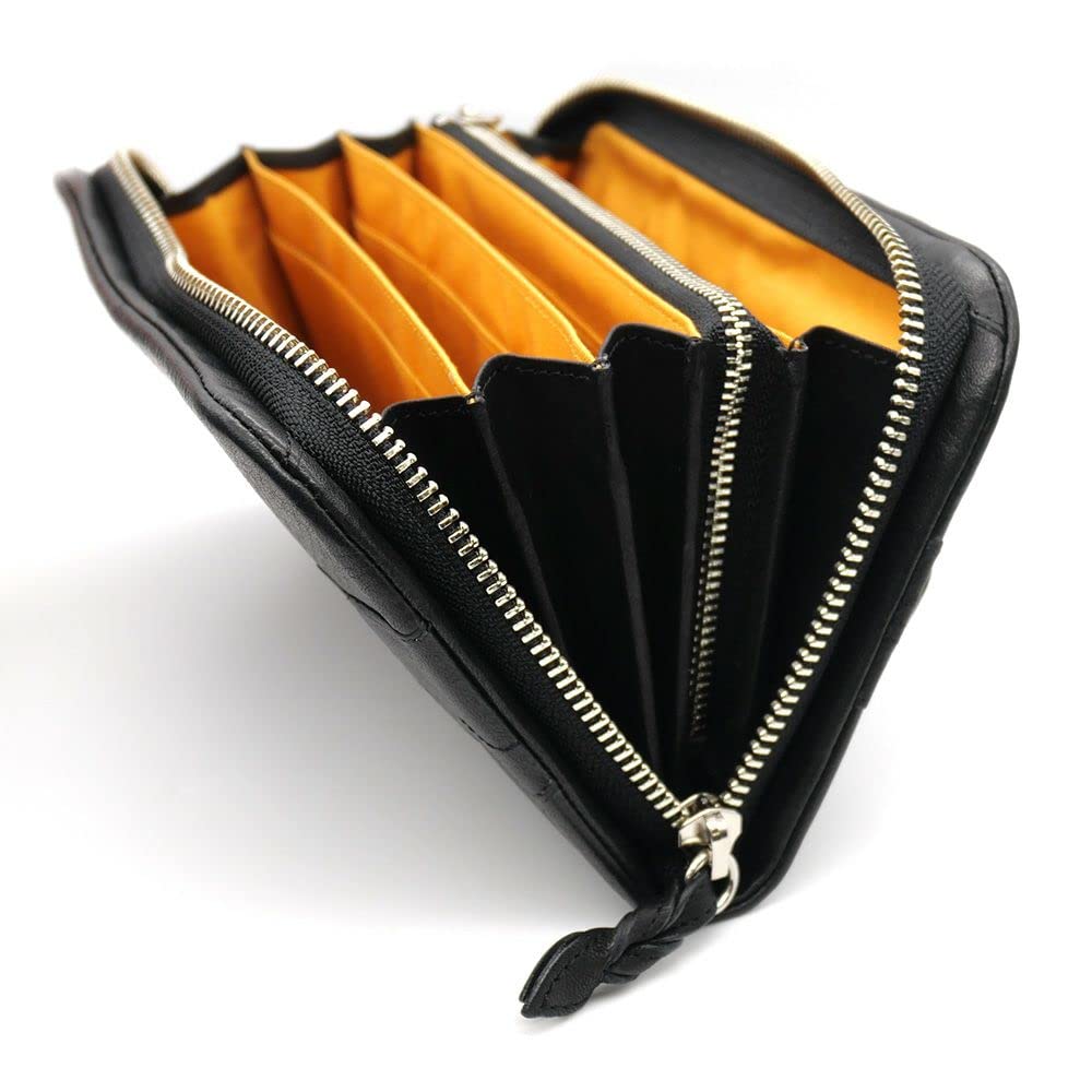 [Wachifield] Dayan the Cat Genuine Leather Super Soft Chip Long Wallet Black