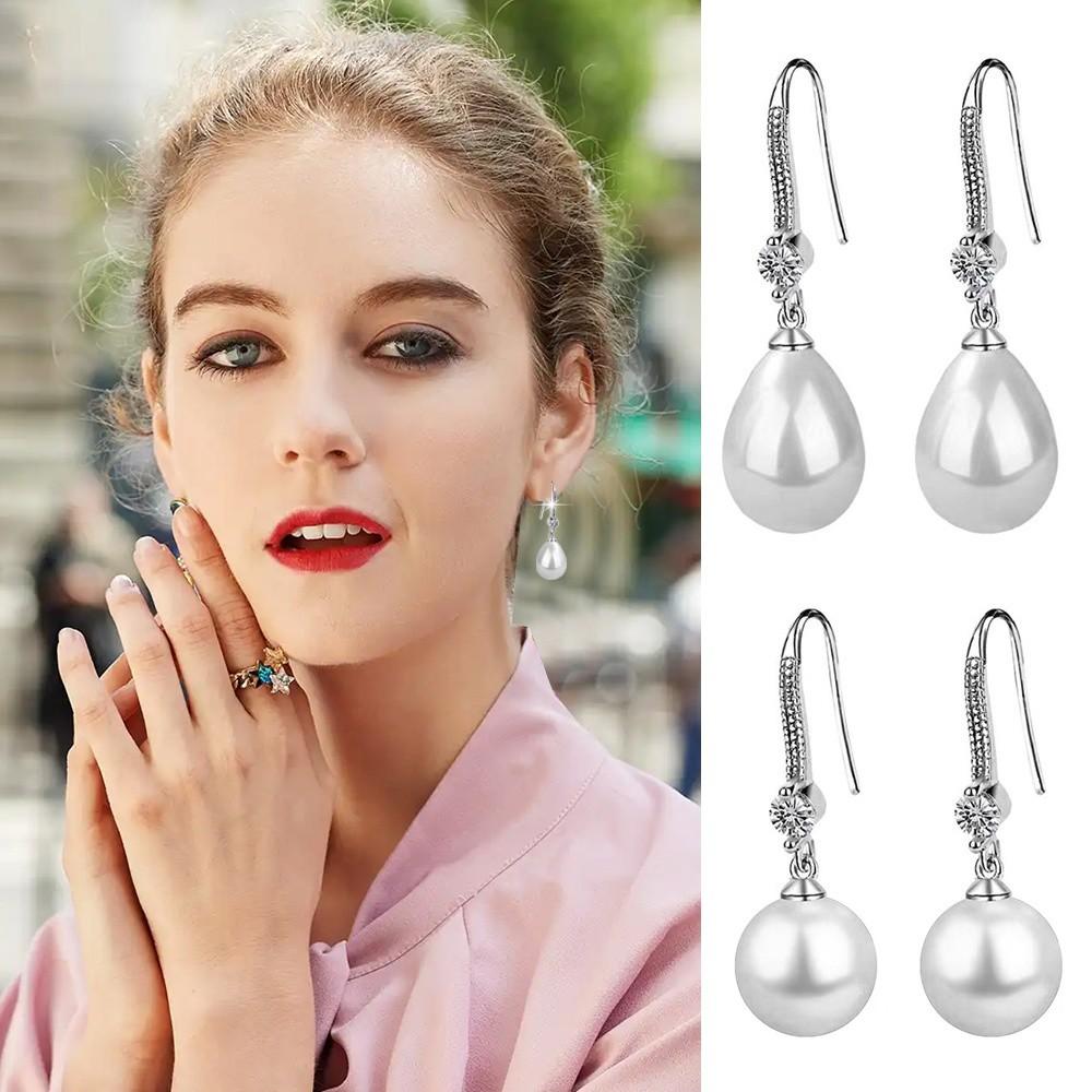 1 Pair Water Imitation Pearls Drop Earrings Round Stud Earrings Fashion Pearl Earrings  Women Gift