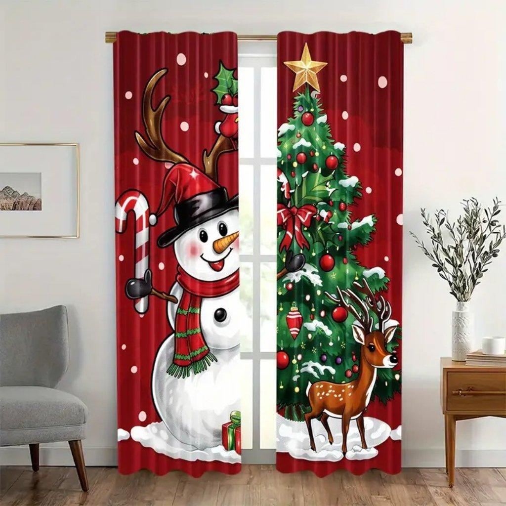 2 Pieces Red Christmas Pattern Window Curtains for Living Room Festive Christmas Balls Curtains for Your Home Decoration