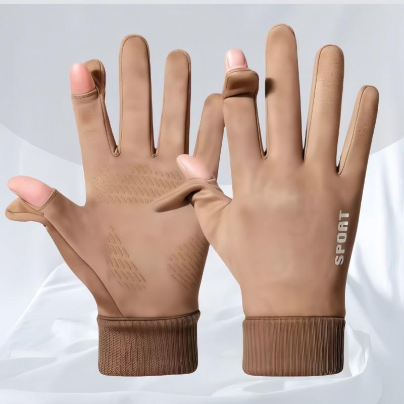 Mens Fleece-Lined Touchscreen Gloves With Half-Finger Design Winter Cycling Skiing Outdoor Sports