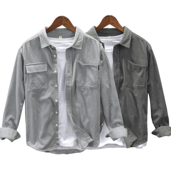 Men Autumn Shirt Single-breasted Loose Solid Color Long Sleeves Flap Pocket Dress Up Soft Turn-down Collar Spring Coat for Daily Wear