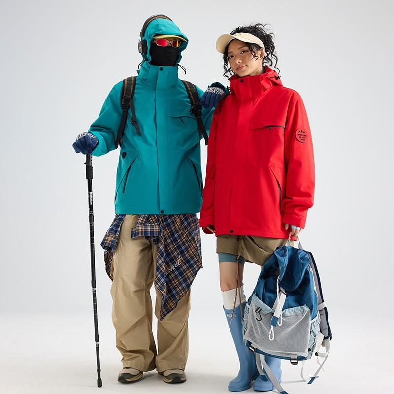 Men Women 3-in-1 Waterproof Windproof Hiking Jacket With Fleece Inner Removable Outdoor Mountaineering Coat