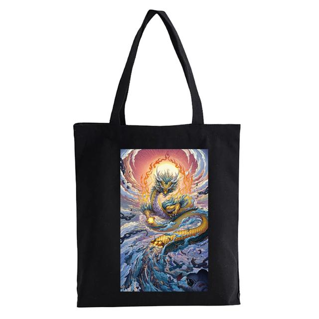 Iaidegou-2 Draak Afdrukken Canvas Tas Shopper Bag Harajuku Grote Capaciteit Punk Gotische Stijl Vrouwen Tassen Klassieke Vintage Schoudertas Bolsas 24*26cm