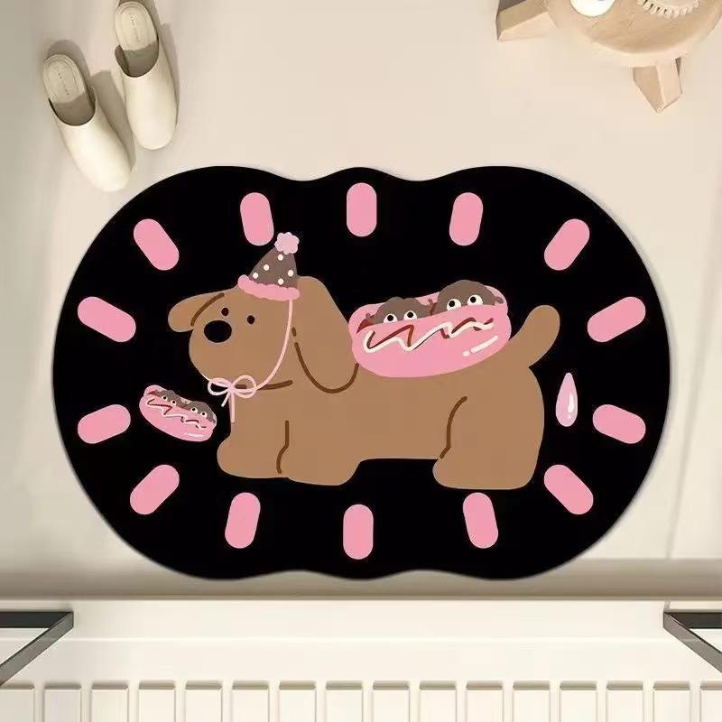 Cute Cartoon Quick-Dry Diatomaceous Earth Bathroom Mat - Non-Slip, Absorbent Foot Pad for Toilet & Entrance