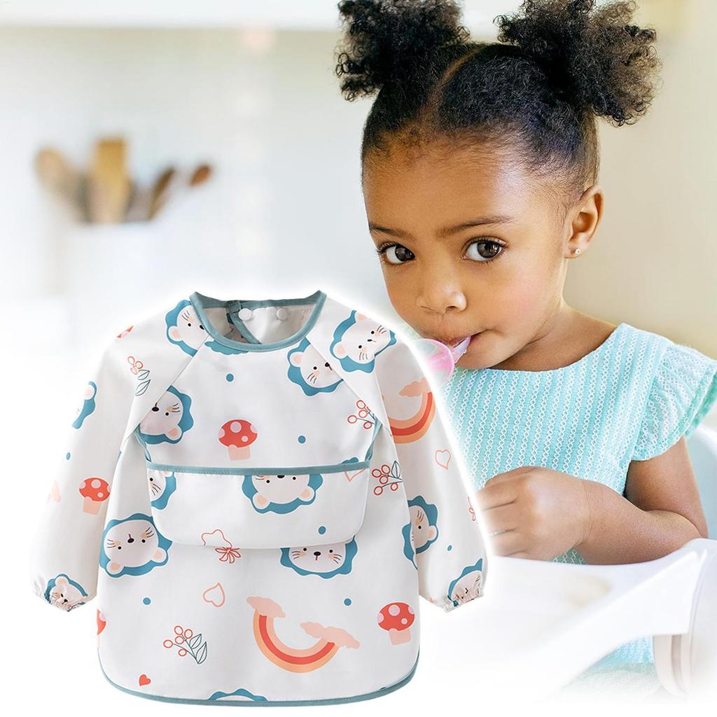 Child Feeding Bib Waterproof Long Sleeve Apron Rice Pocket Feeding Blouse Toddler Bibs Children's Summer Thin Feeding Smock