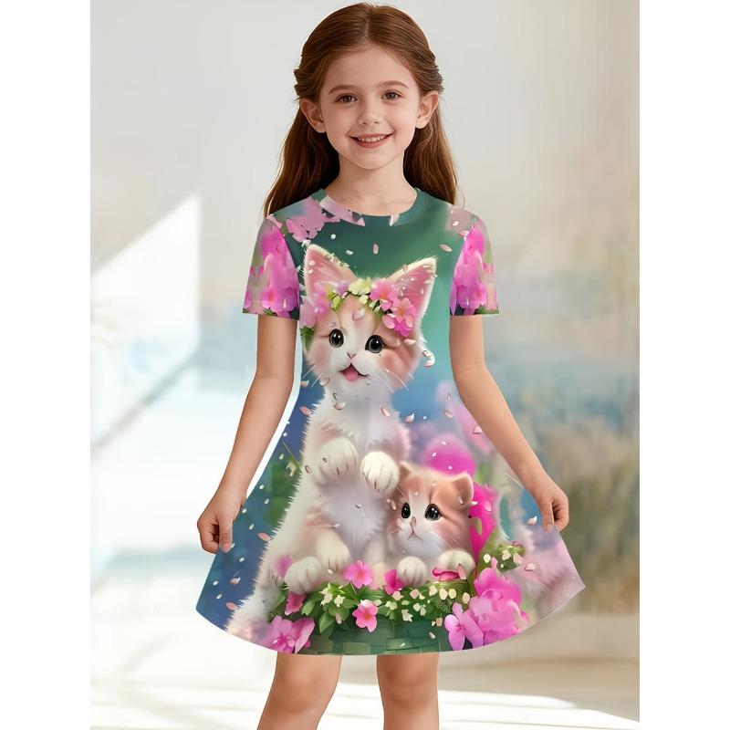 Girls' 3D Unicorn Dress Short Sleeve Summer Spring Vacation Daily Holiday Princess