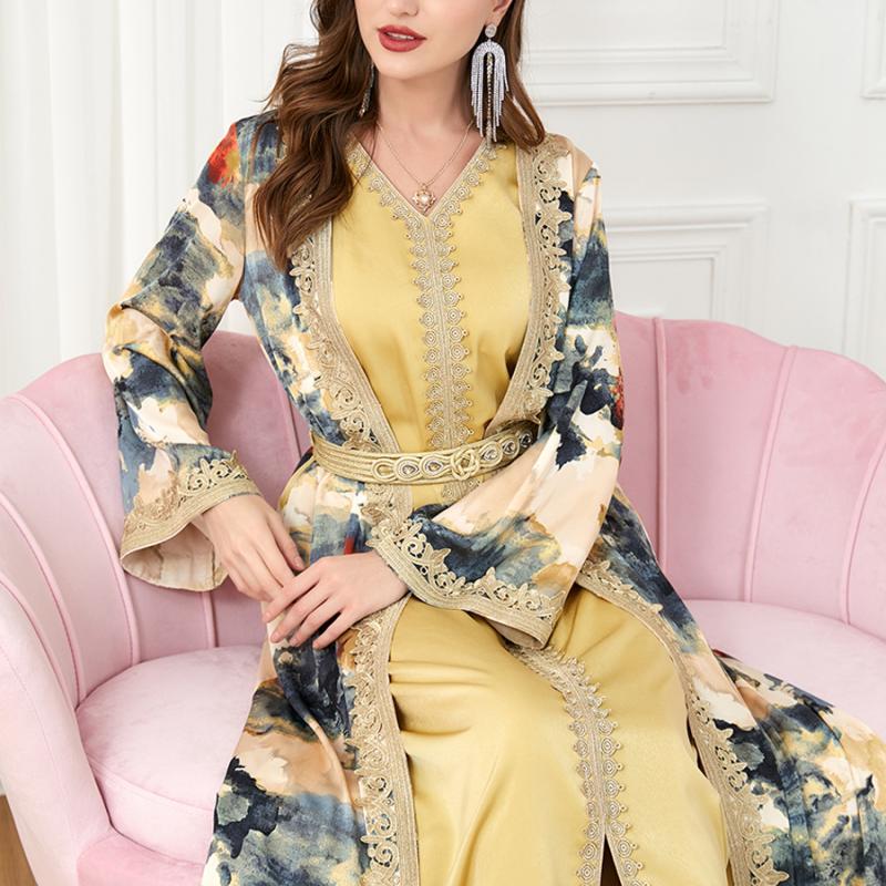 Middle Eastern Robe Patchwork Muslim Two-piece Dress, Muslim Clothing, Foreign Trade Set, Women's Fashion