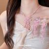 Silver Needle Resin Flower Crystal Beaded Stud Earrings Necklace Set Super Fairy Sweet Jewelry