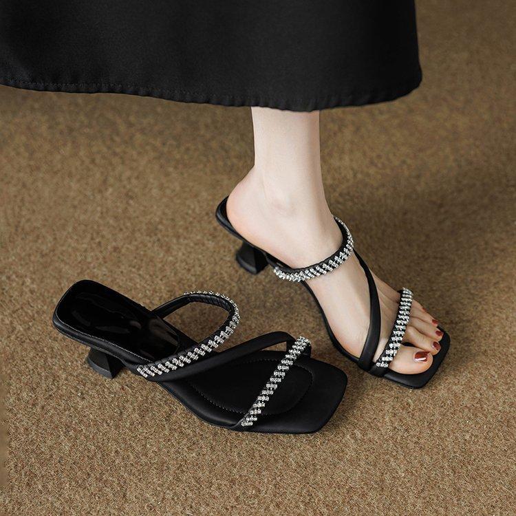 All-purpose Shoes - Semi-slip-on Women s New High-heeled Flip-flops 34