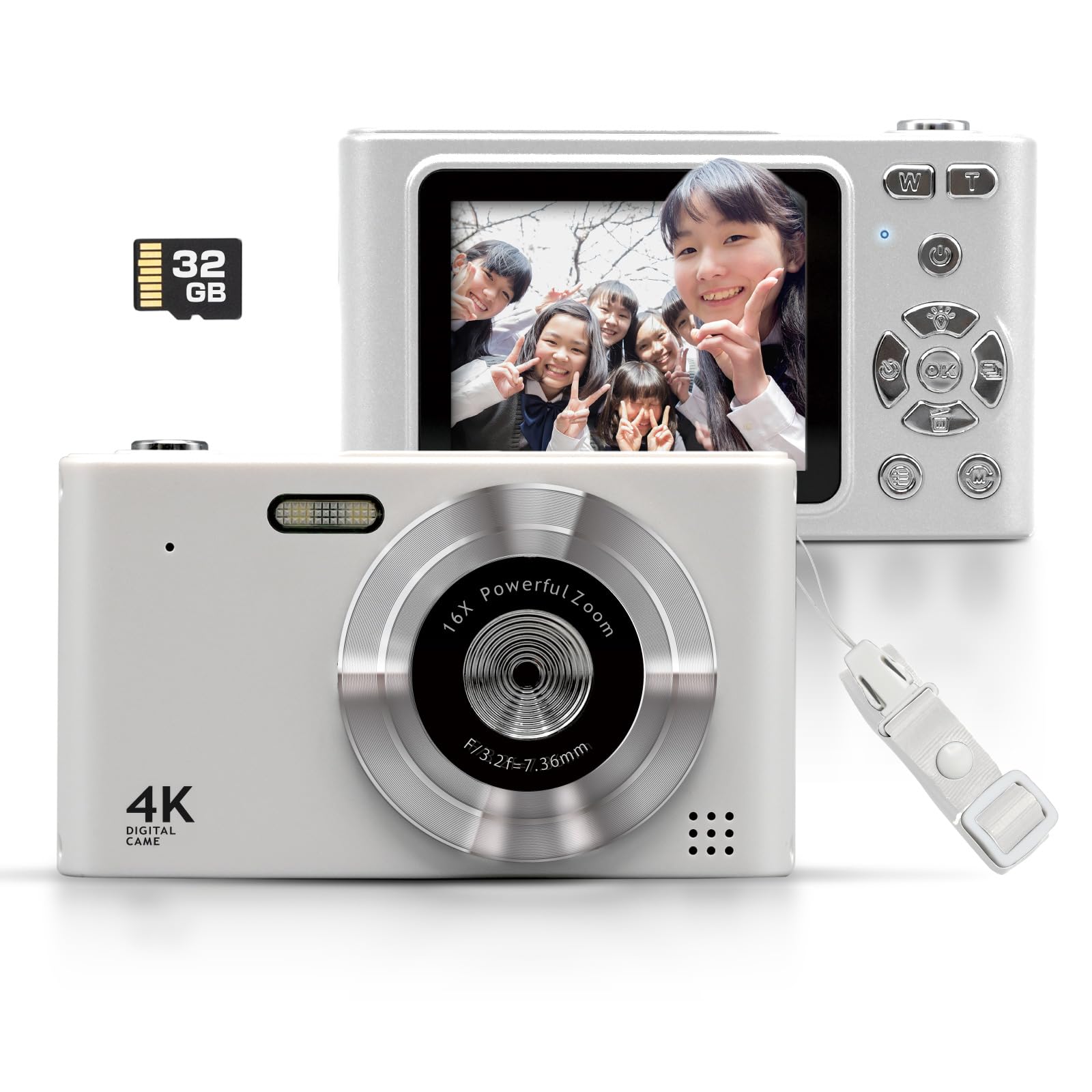 

Цифрова камера 4K 48 МП Цифрова камера 16x Зум Стабілізація зображення РК-дисплей Шкільна поїздка Легка Емоційна Ретро Фото Відео Зображення Відео Діти білий