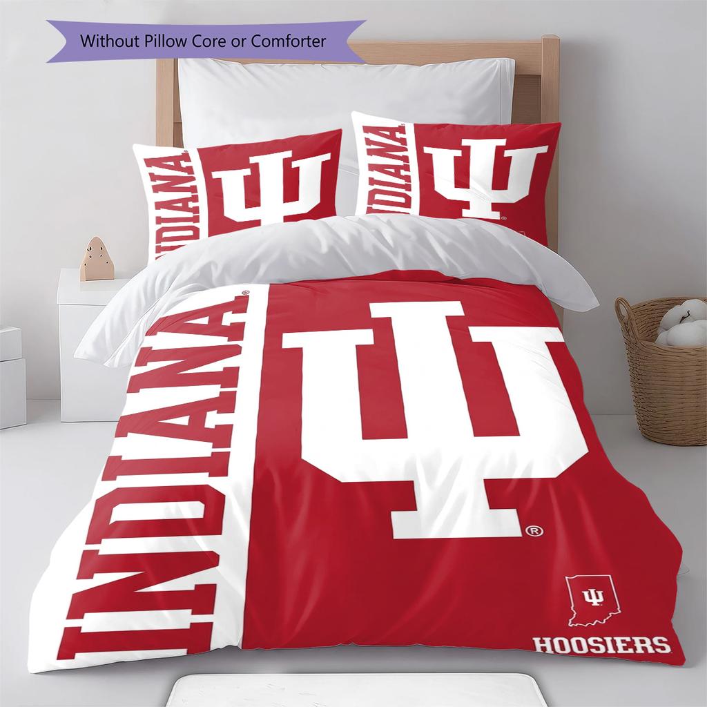 Indiana Hoosiers Pattern Bedding Set Quilt Cover Pillowcase Home Decor Gift (1 * duvet cover + 2 * pillowcase, without core)