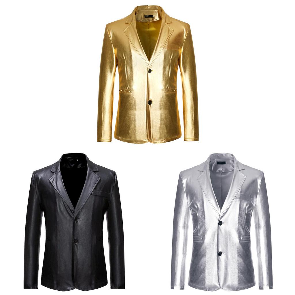 Completo Casual Color Oro da Uomo con Tessuto in Cotone Impermeabile per Eventi in Discoteca
