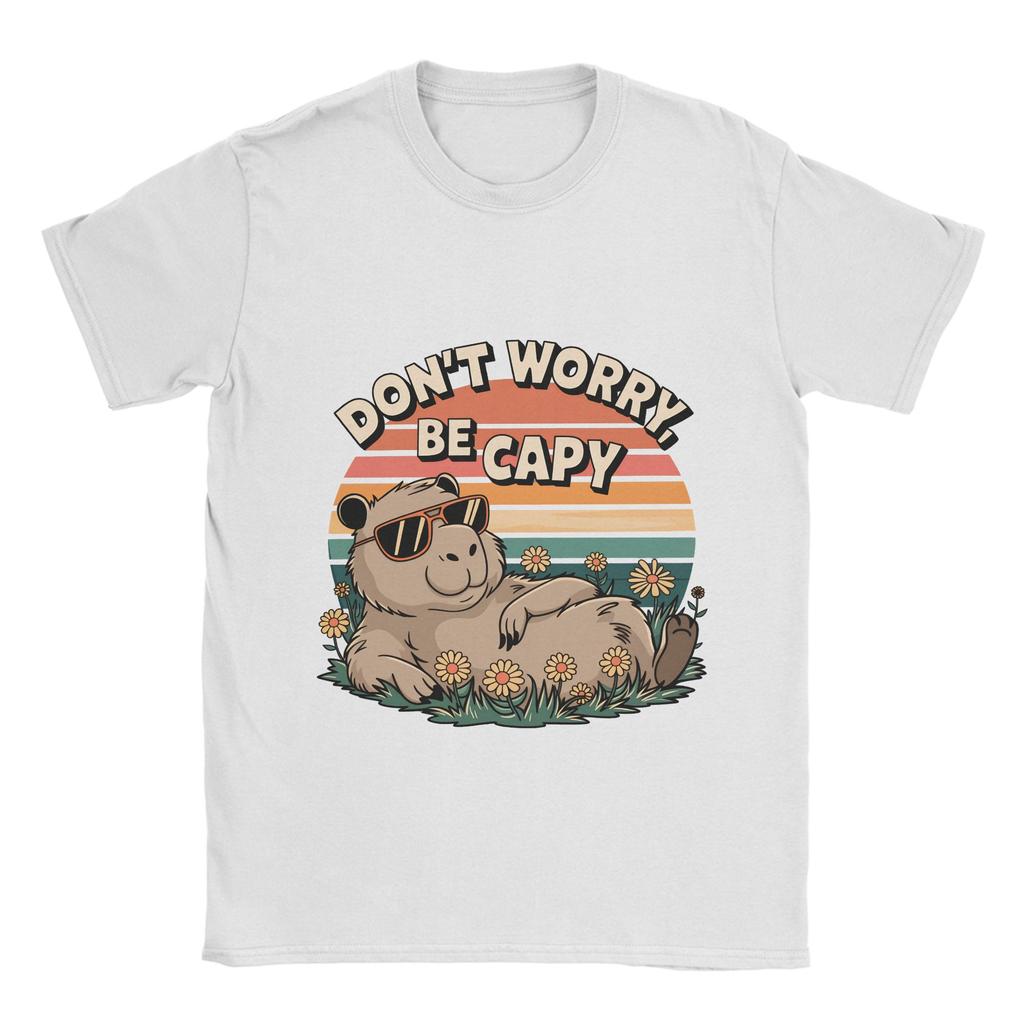 Capybara Dont worry Be Cappy T Shirt Summer  Hip Hop TShirts Man Cotton O Neck Plus Size Top Tees ShortSleeved Vintage Tshirt