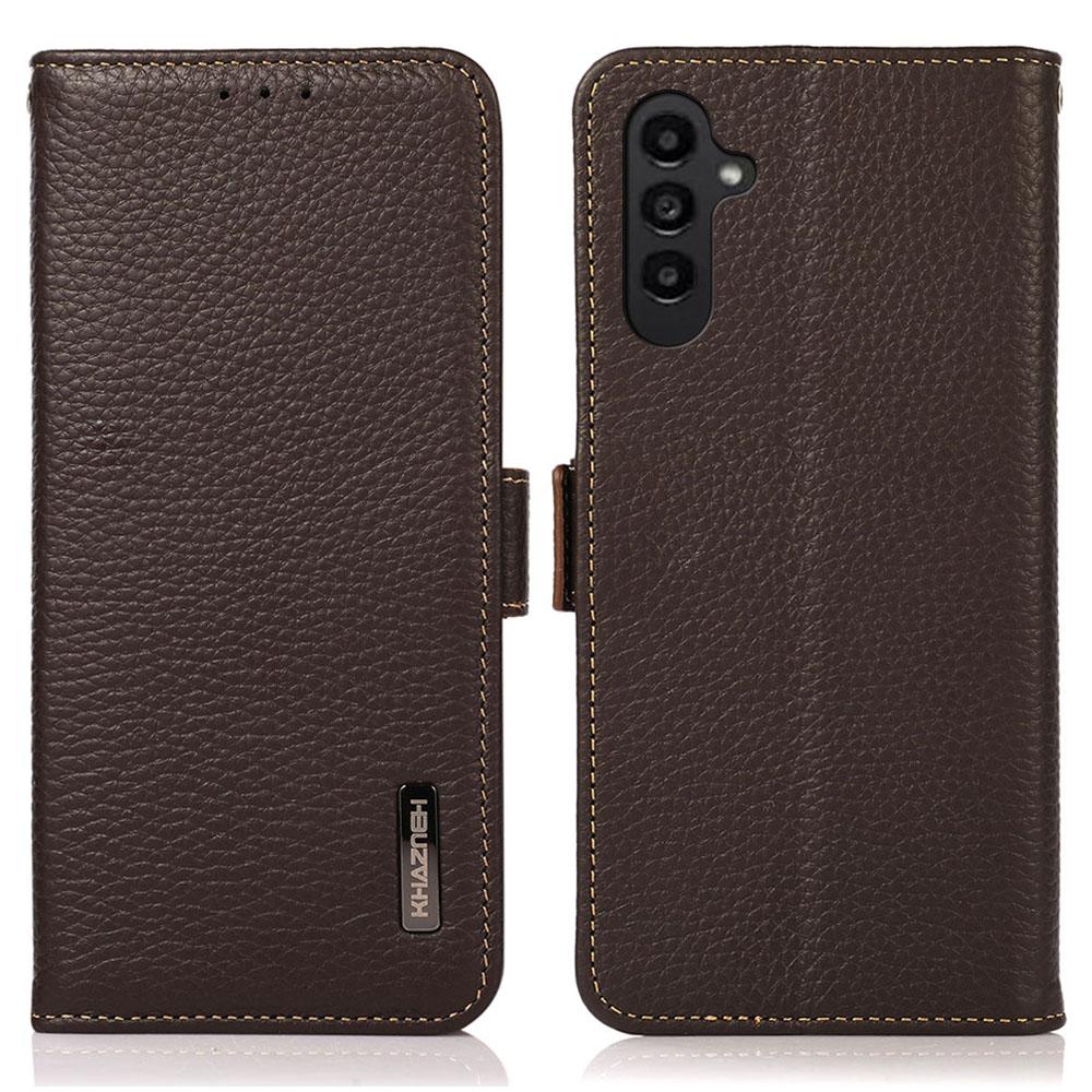 KHAZNEH for Samsung Galaxy A17 Phone Case Genuine Cow Leather Cover RFID Blocking