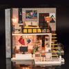 moin moin Dollhouse Miniature DIY Kit Modern Dollhouse with Large Lawn and LED Music and Acrylic Case Set, Two-Story Balcony, Lights, Box,