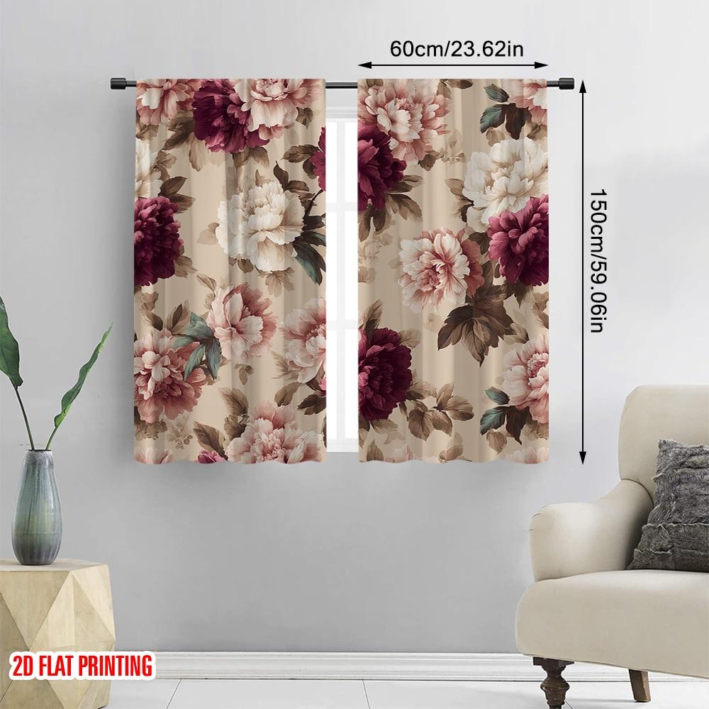 2pcs,2D plane printing Curtains Roller Blinds Floral Elegance Durable 100% Polyester Fabric (without rod) Decorations Inside