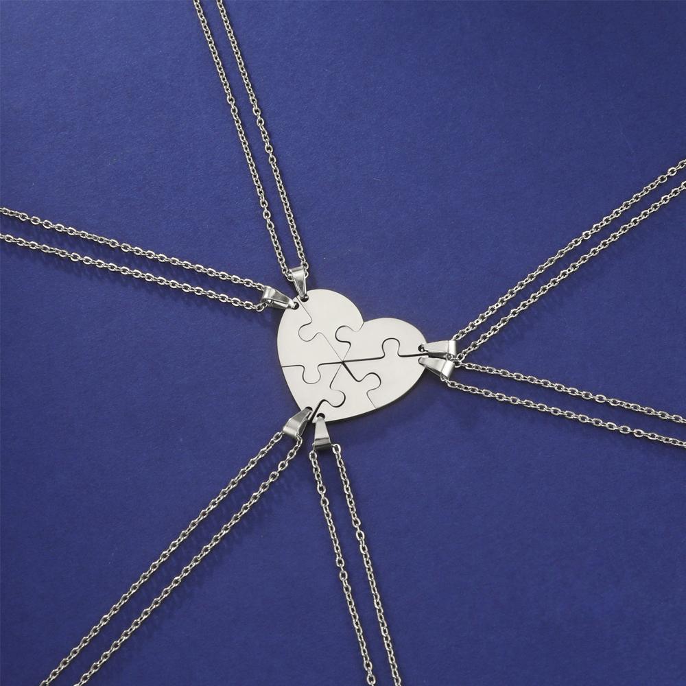  Stainless Steel Combination Heart Puzzles Pendant Necklace Fashion Choker Necklaces Simple Jewelry Best Friends Family
