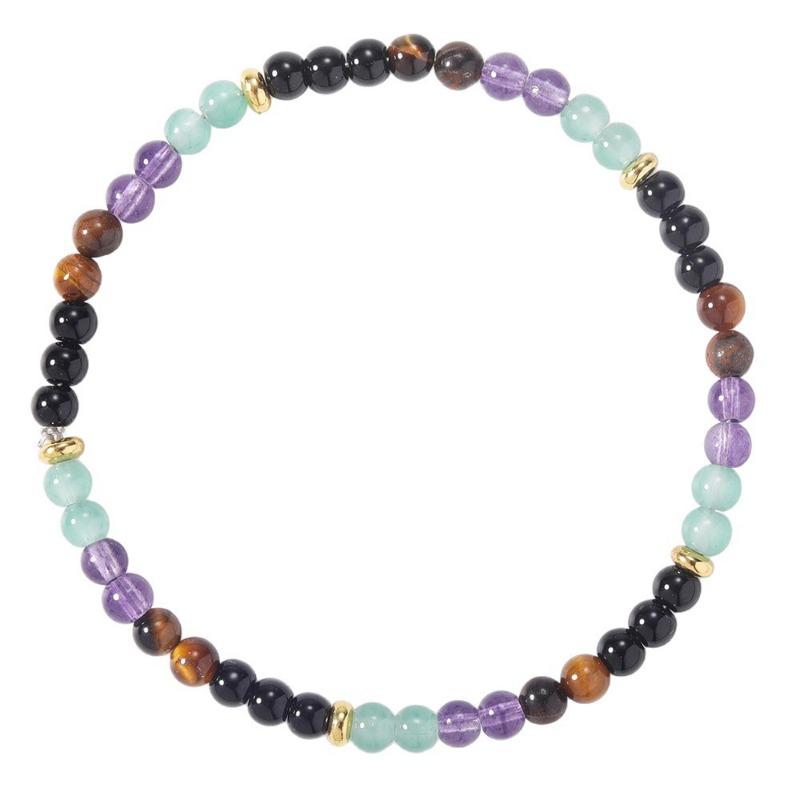 Multi-Gemstone Chakra Bead Bracelet – Gold Accent Dainty Jewelry, Balance Calm Gift for Men & Women