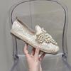 2026 New String Bead Half Slippers Spring Slides Women Shoes Pearl Hemp Women Cotton Fabric Lace Shoes