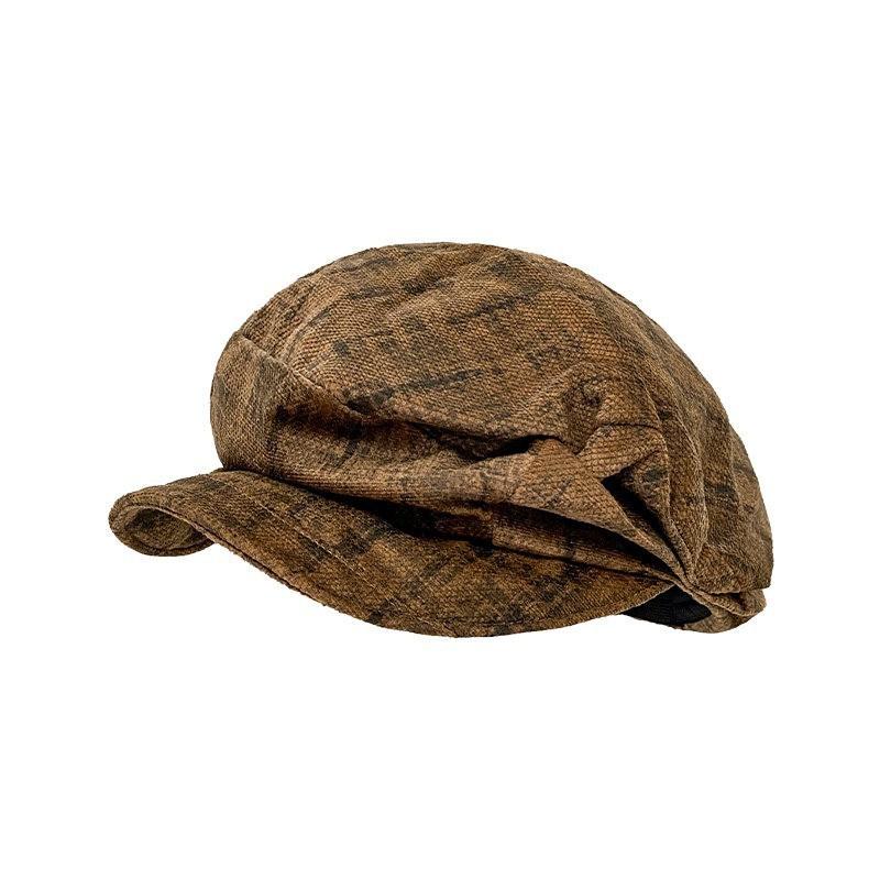 Vintage British Style Pleated Cloud Octagonal Hat Women'S Niche Versatile Beret Big Head Circumference Showing Face Small Newsboy Hat