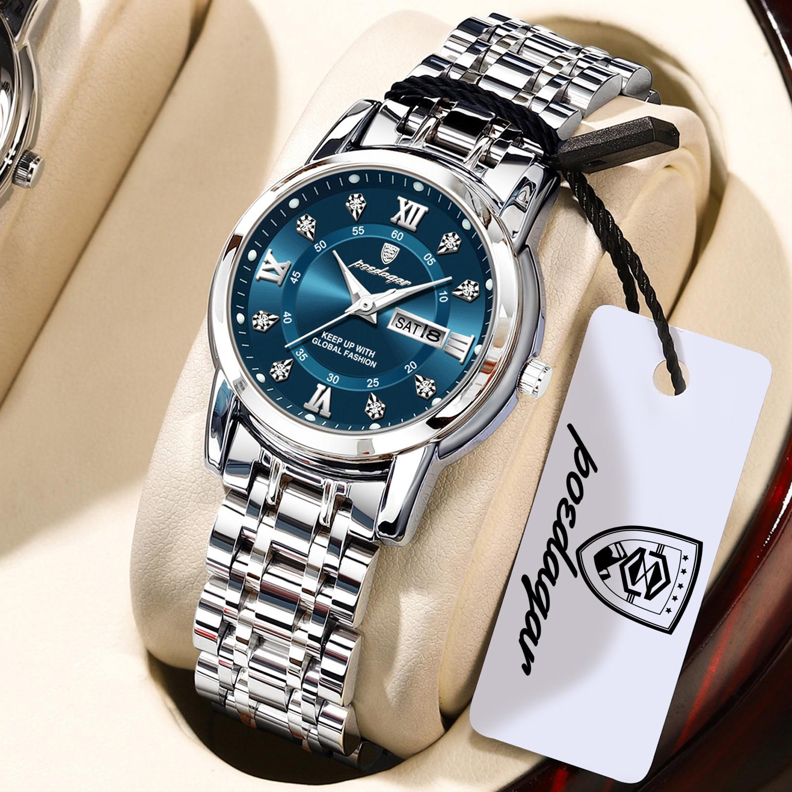 

POEDAGAR Casual Women Wristwatch Waterproof Luminous Date Week Quartz Watches Stainless Steel Elegant Dress Ladies Watch синий/серебряный