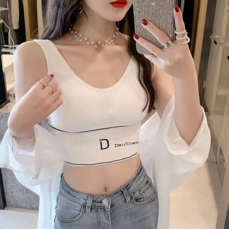 Women Sports Bras Letters Long Underwear Workout Streetwear Tank Tops Girls Y2K Tops Bras Simple Fashion Female Underwear Vest