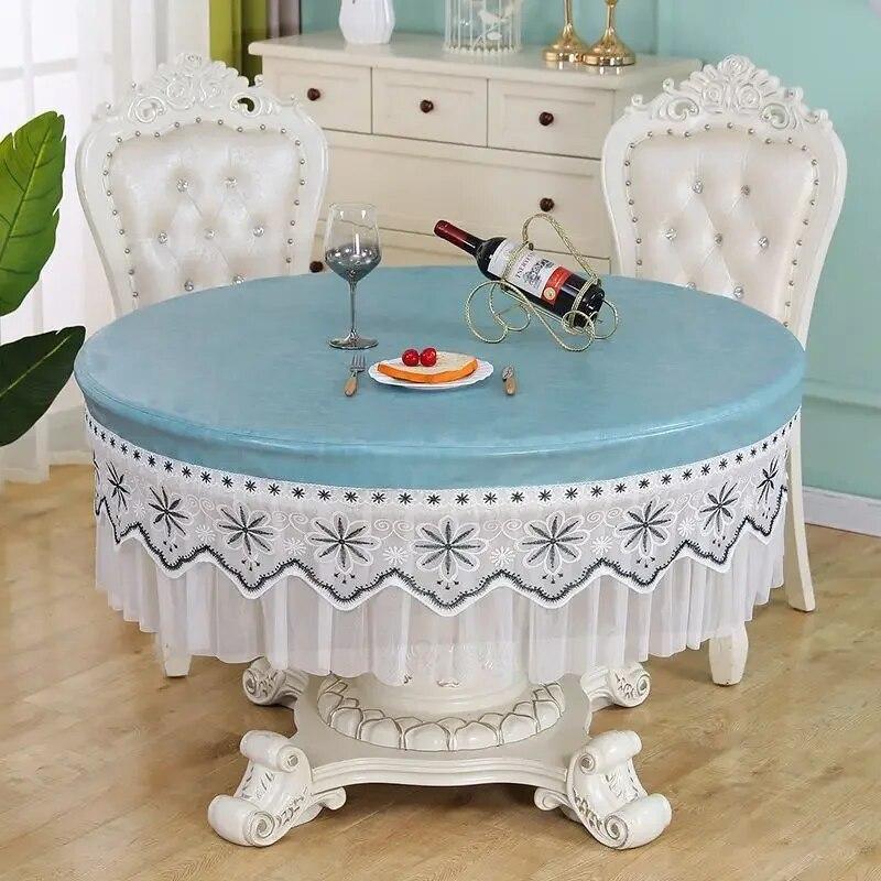 Wysokiej klasy okrągły obrus wodoodporny olejoodporny odporny na oparzenia koronkowy boczny okrągły obrus jednolity kolor trwała mata na stół