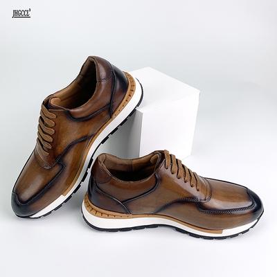 Moda Nowe męskie buty skórzane warstwa wierzchnia skóra bydlęca codzienne outdoorowe casualowe sznurowane duży rozmiar buty senior Brock A21
