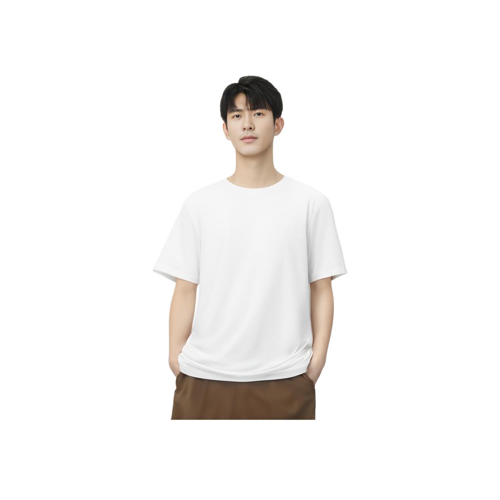 Anta Champion Série Para Todas as Estações Cor Sólida Gola Redonda Confortável Absorvente de Umidade Versátil Manga Curta Camiseta Masculina Tops Branco Papel 152520139-1