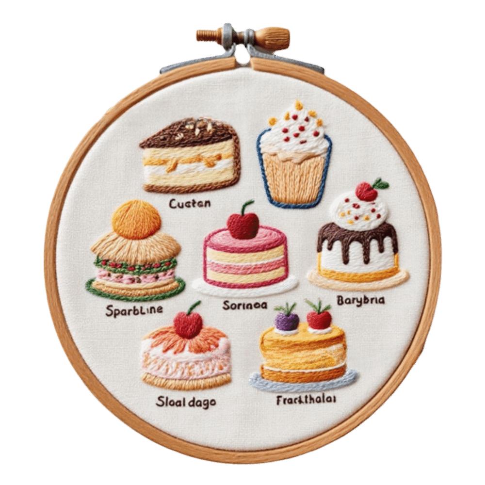 Dessert Bread Dessert Cake Embroidery Kit DIY Thread Needle Stamped Cross Stitch with EN Instructions Stamped Cloth