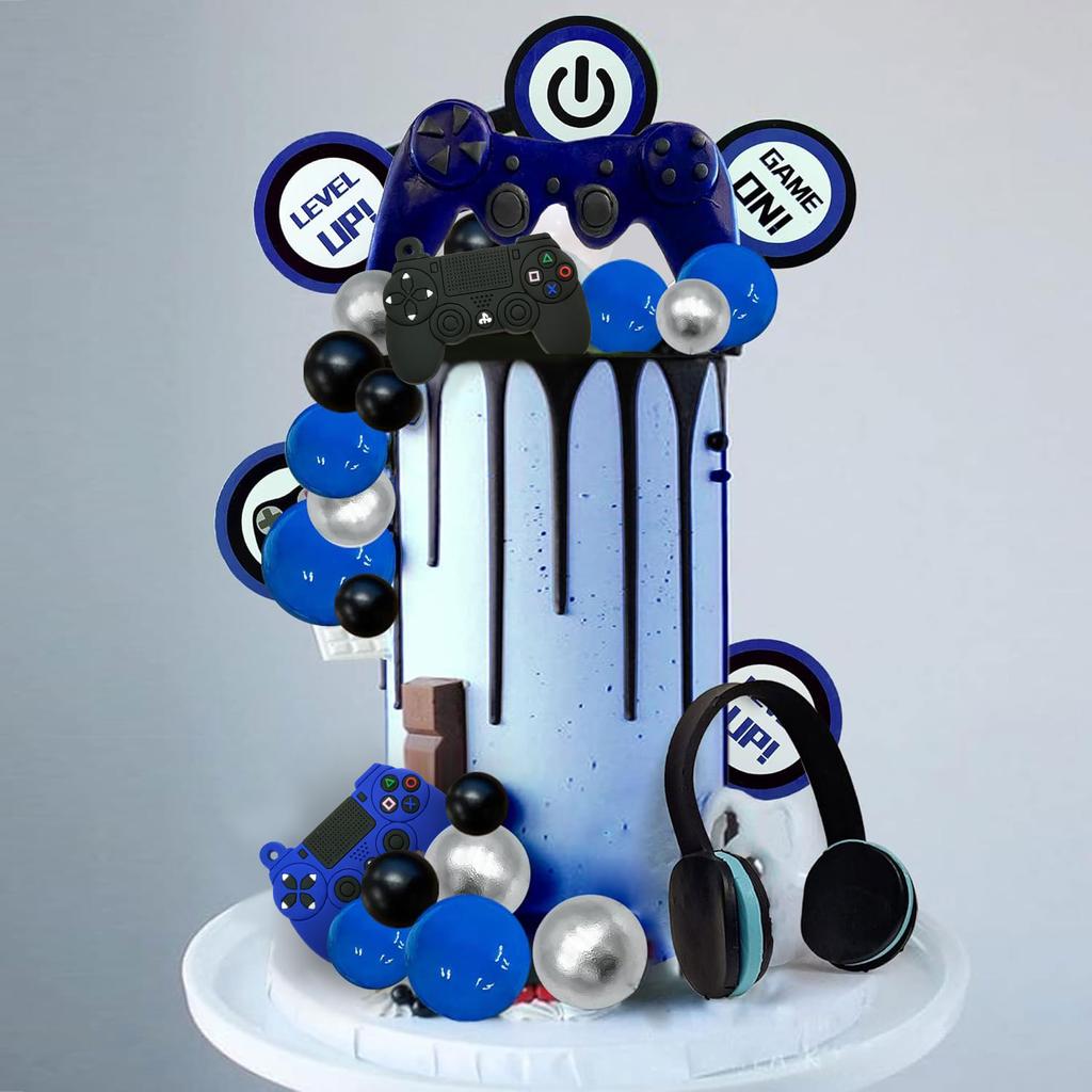 30 PCS Video Game Themes Cake Toppers Headset Ball Game Controller Cake Decoration for Game Theme Birthday Party Cake Decoration