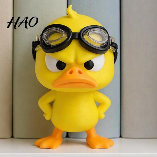 Collectible Duck Models 3D Printed Angry Yellow Figurine with Detachable Swimming Goggles, Funny Car Accessories Statue, Desktop Ornament for