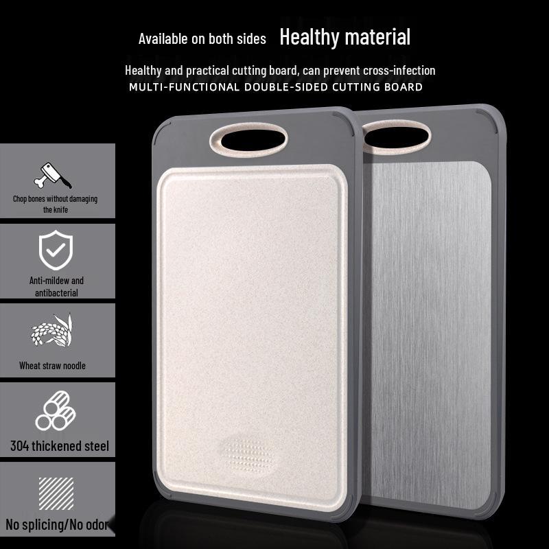 Food Grade Wheat Straw Noodles 304 Stainless Steel Double-Sided Cutting Board with Titanium Plate